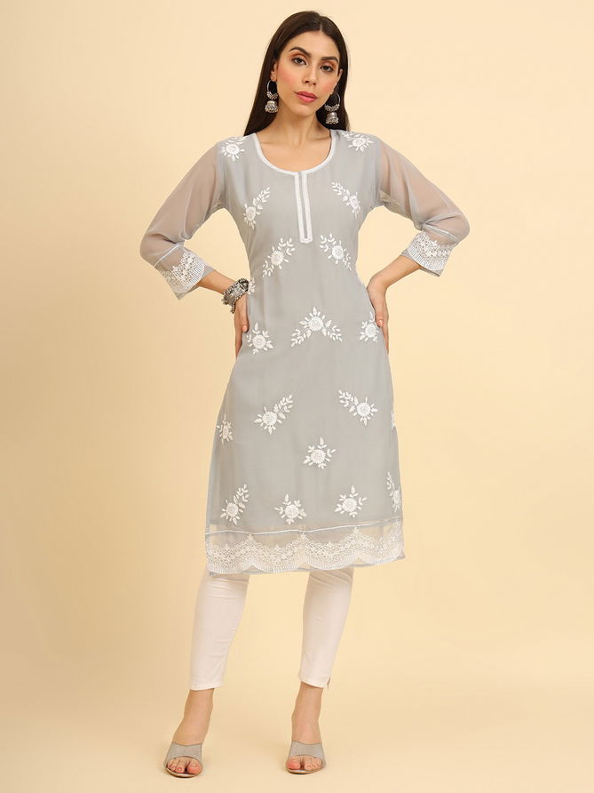 Albeli Designer Lucknowi Chikankari Work Georgette Kurtis Wholesale Shop In Surat
